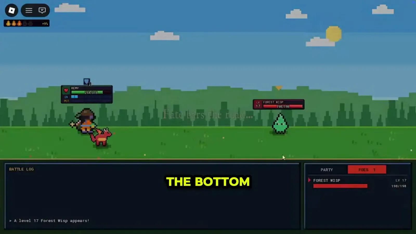 Turn-based battle with three life pips visible.